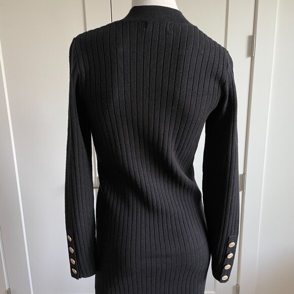 Apricot LS Mock Neck Knit Ribbed Midi Sweater Dress w Side Slit Black Sz XS NWT - Picture 7 of 16
